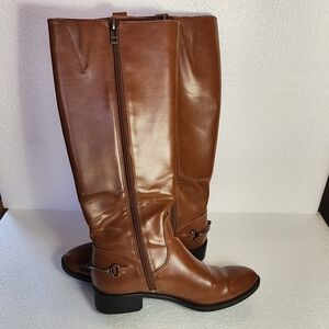 Sam & Libby Perry Tall Cognac Leather Riding Boots with Bit Accent